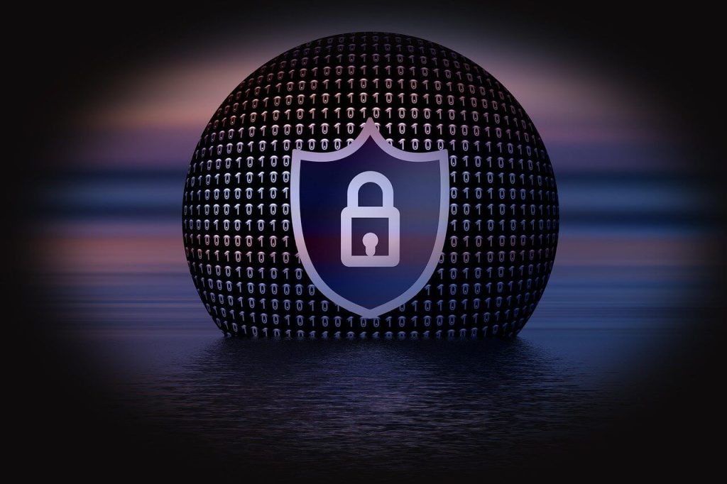 Adatvédelem és online biztonság illusztráció – lakat ikon digitális háttéren