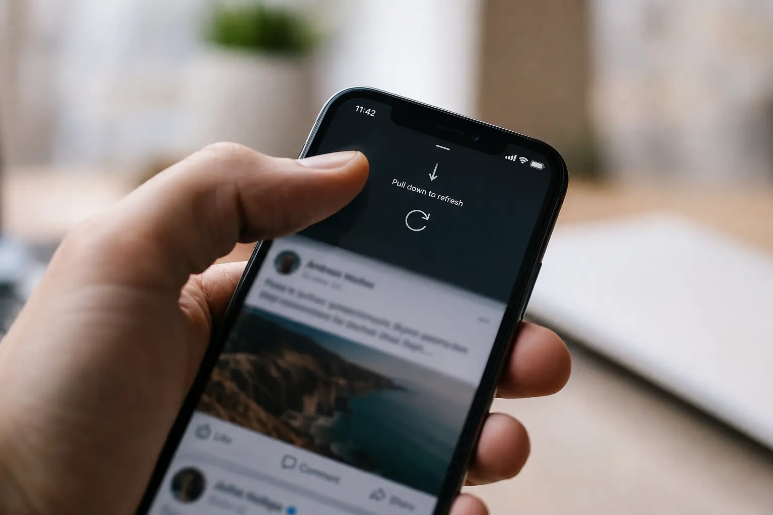 Pull-to-Refresh használata okostelefonon, a képernyő lehúzásával frissített hírfolyam