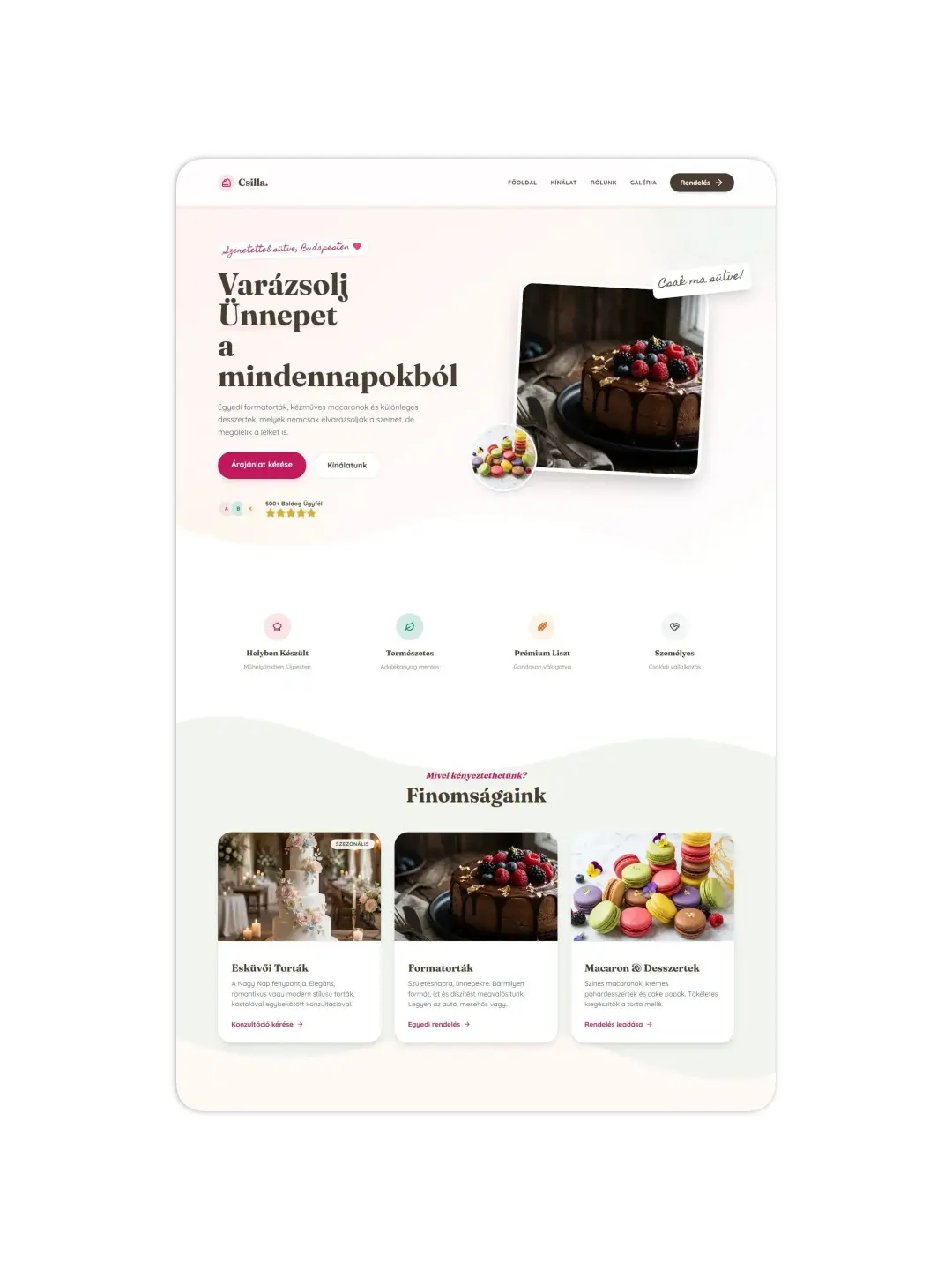 Csilla Cukrászda modern cukrász weboldalának desktop mockupja